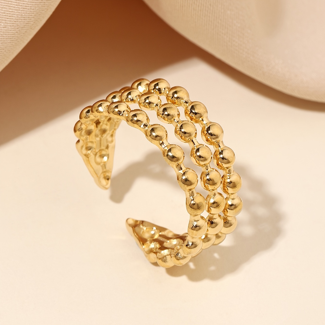 Triple Layer Hollow Bead Stainless Steel Ring